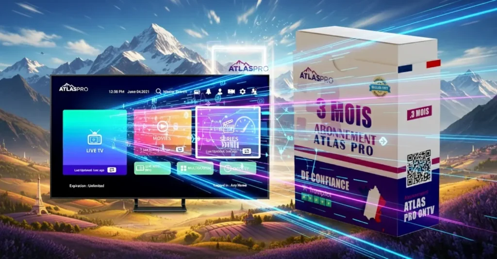 Abonnement IPTV Atlas Pro 3 Mois – interface TV et boîte officielle Atlas Pro ONTV France avec streaming HD et 4K stable 2026