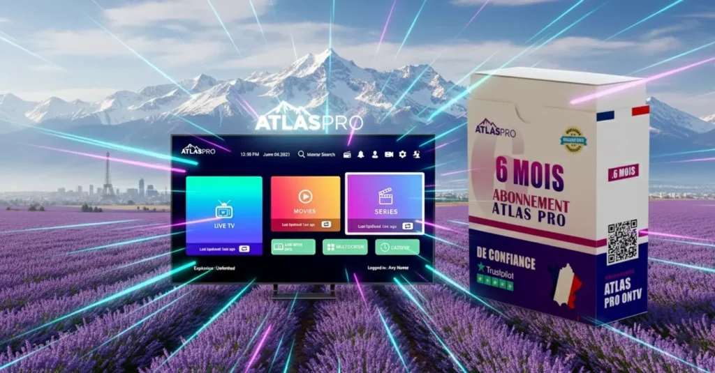 Image promotionnelle Atlas Pro 6 Mois – Abonnement IPTV officiel 2026 en France, compatible Smart TV, Android et Fire Stick.