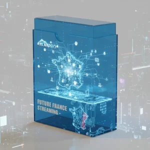 Boîte numérique Atlas Pro France – design futuriste du streaming IPTV 2026 avec connexion stable et technologie avancée en France